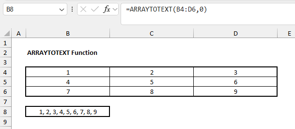 Excel ARRAYTOTEXT Function Example 1