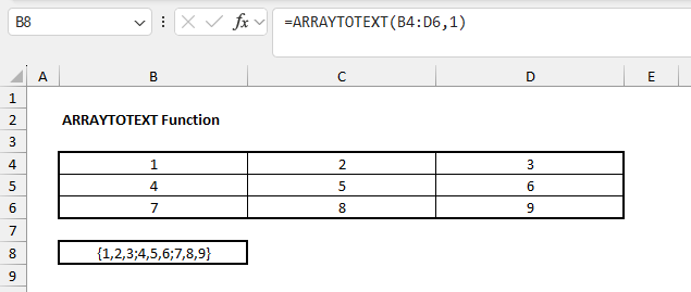 Excel ARRAYTOTEXT Function Example 2