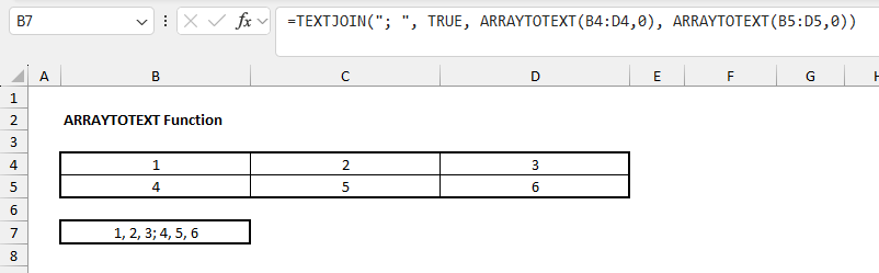 Excel ARRAYTOTEXT Function Example 3