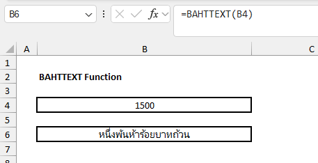 Excel BAHTTEXT Function Example 1