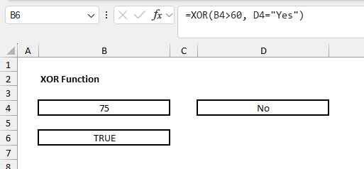 Excel XOR Function Example 1