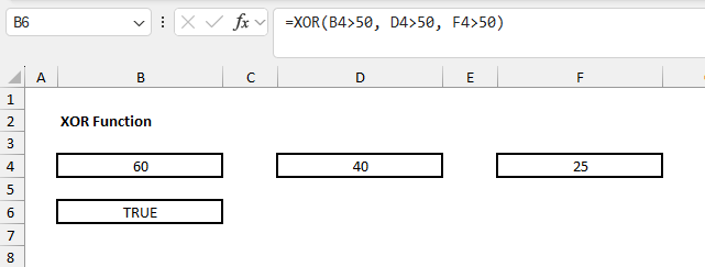 Excel XOR Function Example 3