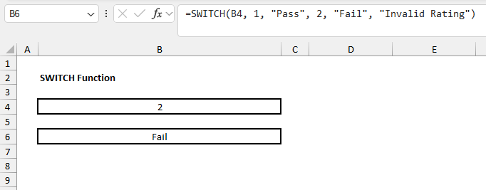 SWITCH function Excel example 1