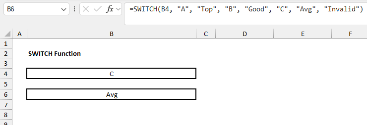 SWITCH Function Excel Example 4